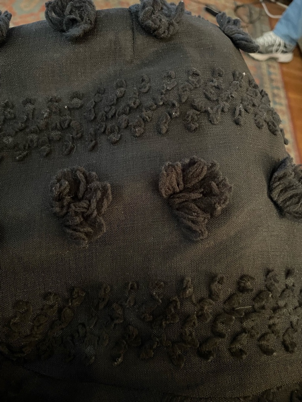 Black Mini Skirt with Textured Rosette Accents